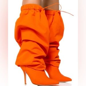 AZALEA WANG Orange Slouchy Thigh High Boots